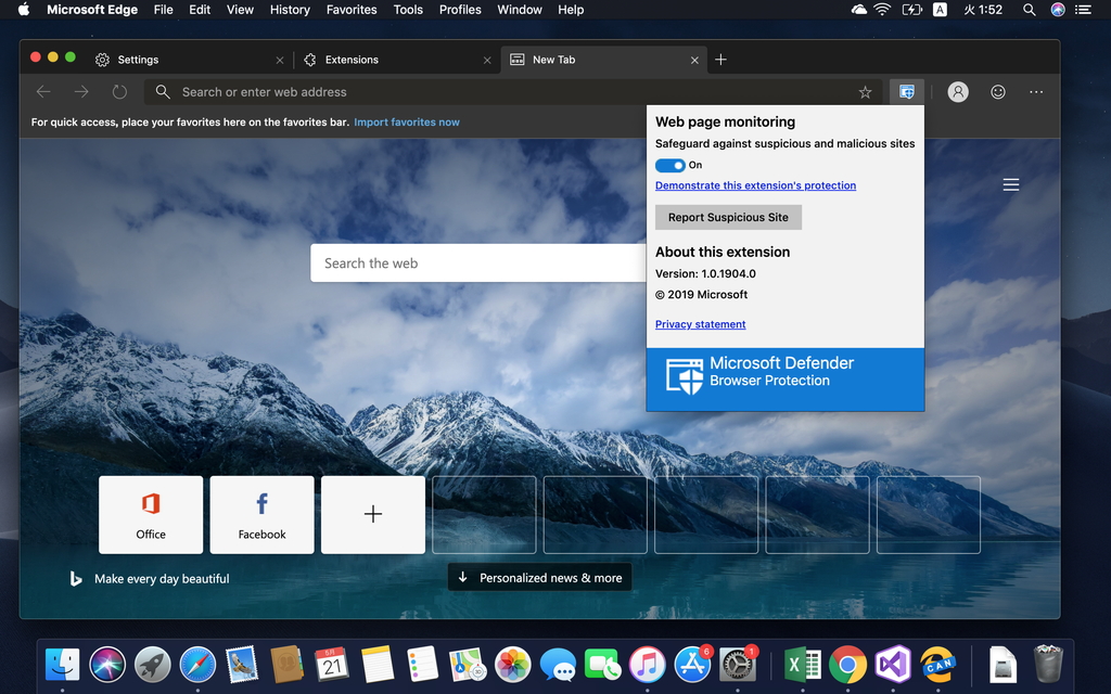 ユーザーインターフェイスをMac向けに調整。「Windows Defender Browser Protection」拡張機能をビルトイン