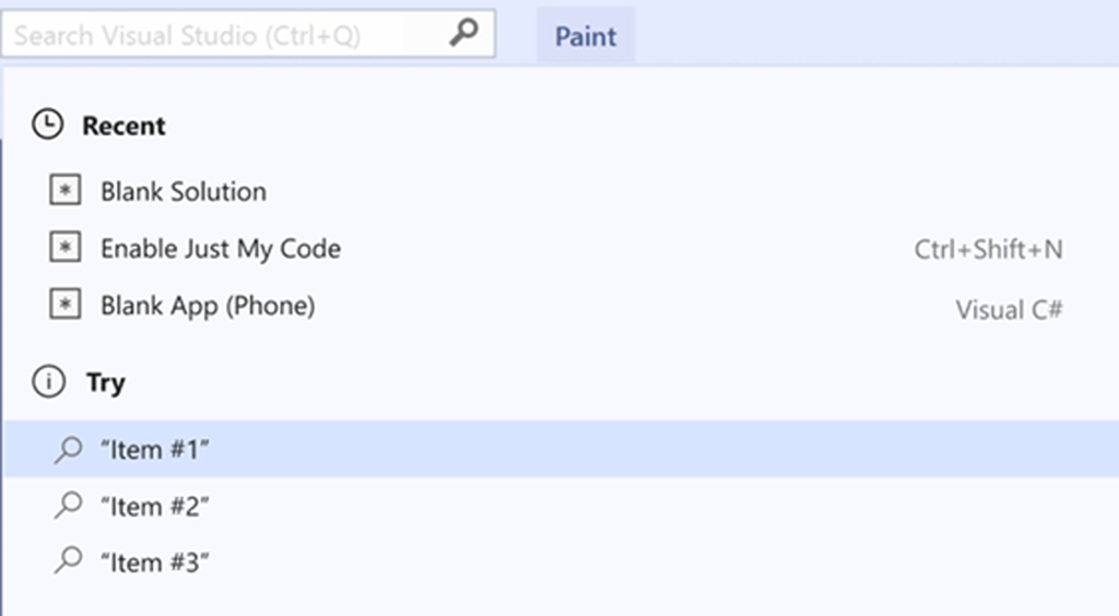 “Visual Studio Search”も改善。最近利用したアクションにアクセスできる