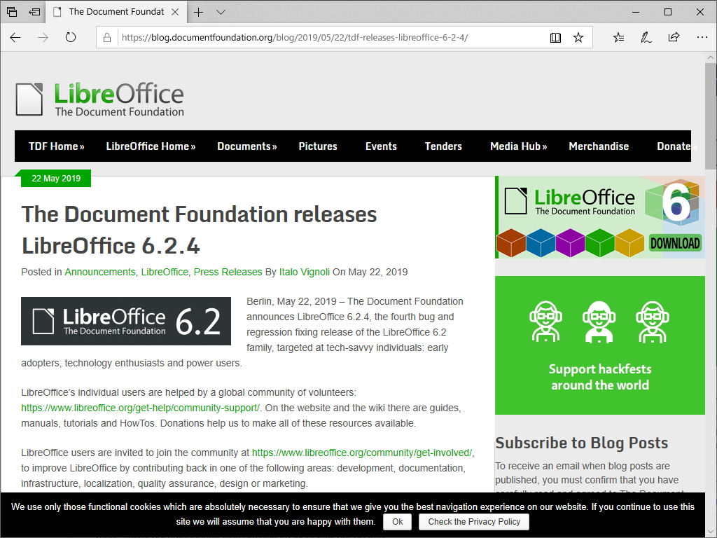 The Document Foundation、「LibreOffice 6.2.4」を公開
