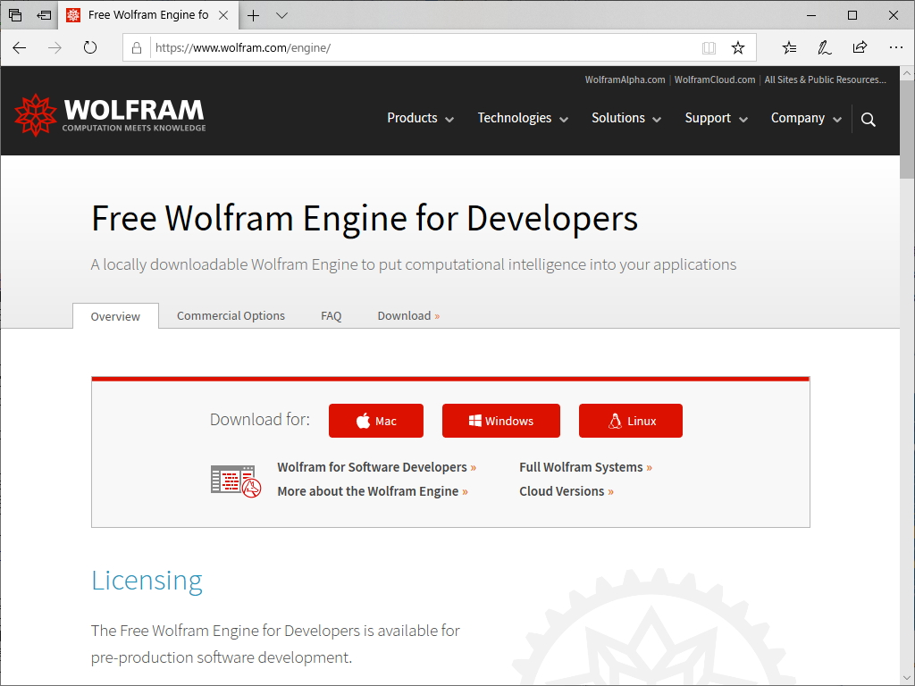 “Free Wolfram Engine for Developers”
