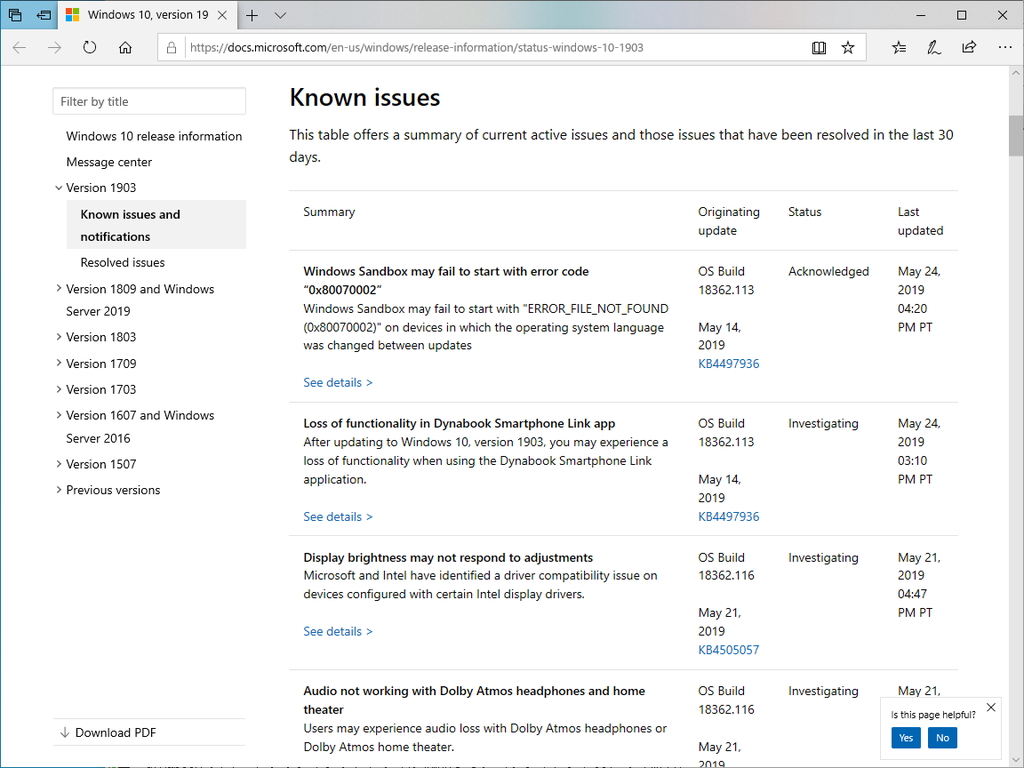 Windowsの新しいリリースヘルスダッシュボード