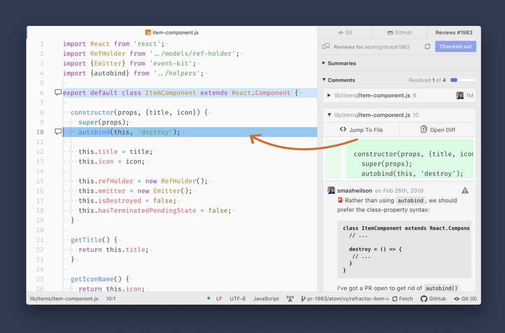 プルリクエストに付けられたレビューを「Atom」で処理