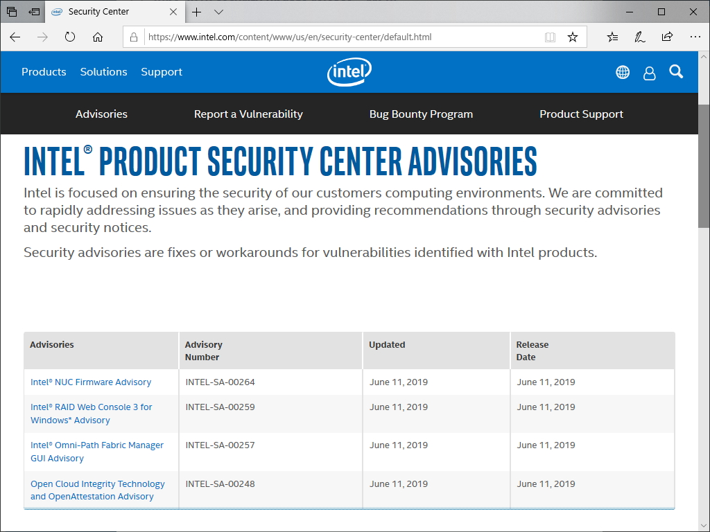 Intel製品に複数の脆弱性、セキュリティアドバイザリが公開