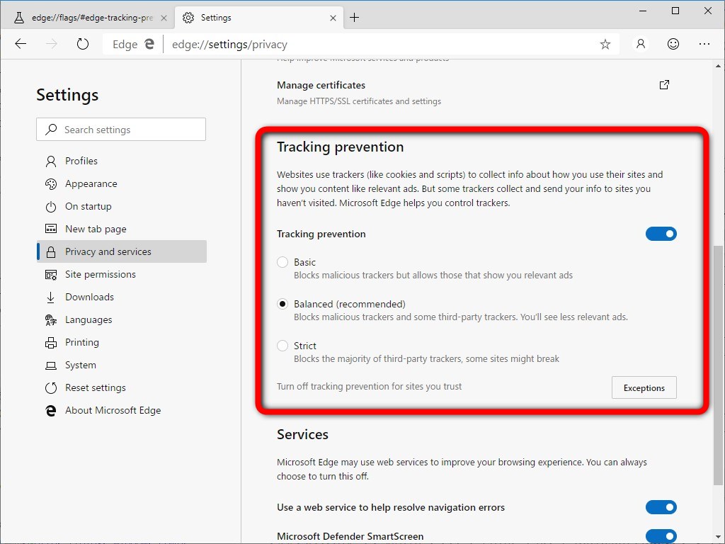 プレビュー版「Microsoft Edge」に導入されたトラッキング防止機能