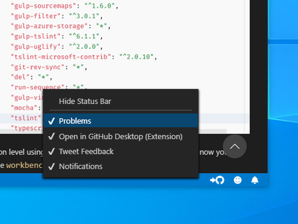ステータスバーでは項目の表示・非表示を個別に切り替えられるように