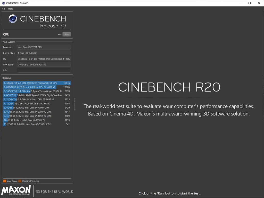 「Cinebench Release 20」