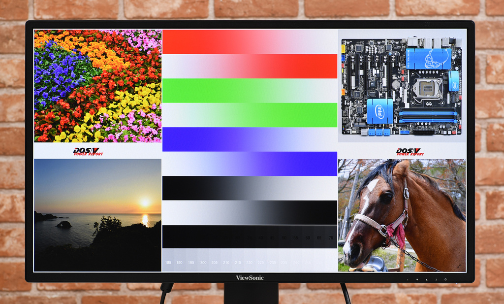DOS/V POWER REPORT編集部がディスプレイの評価で使用しているグラデーションパターンを表示した写真。なめらかな階調性をサポートしており、非常に美しい