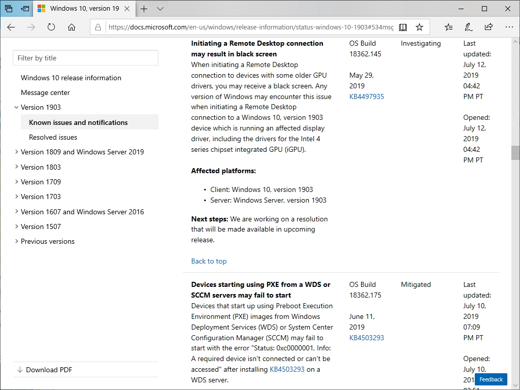 「Windows 10 May 2019 Update」のリモートデスクトップ接続にブラックスクリーン問題