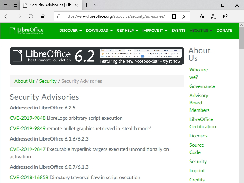 The Document Foundationが公開したセキュリティアドバイザリ