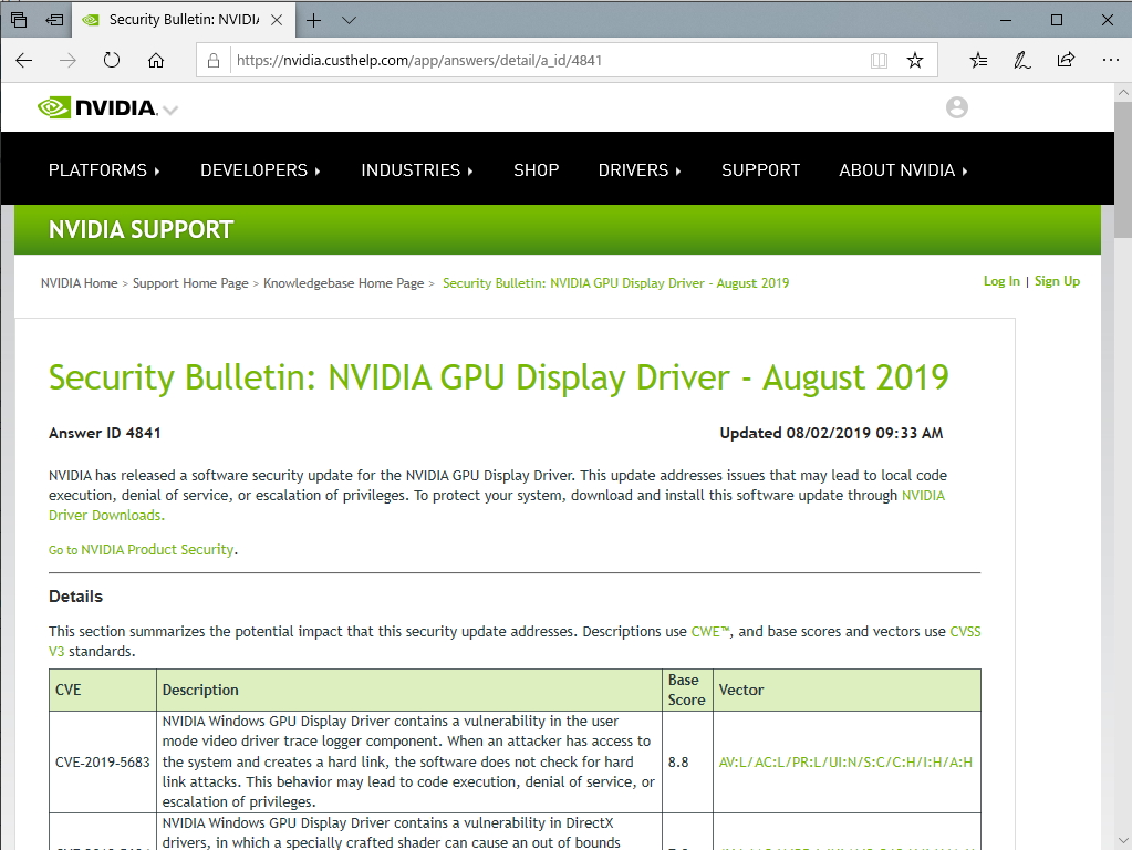 GPUのディスプレイドライバーに複数の脆弱性