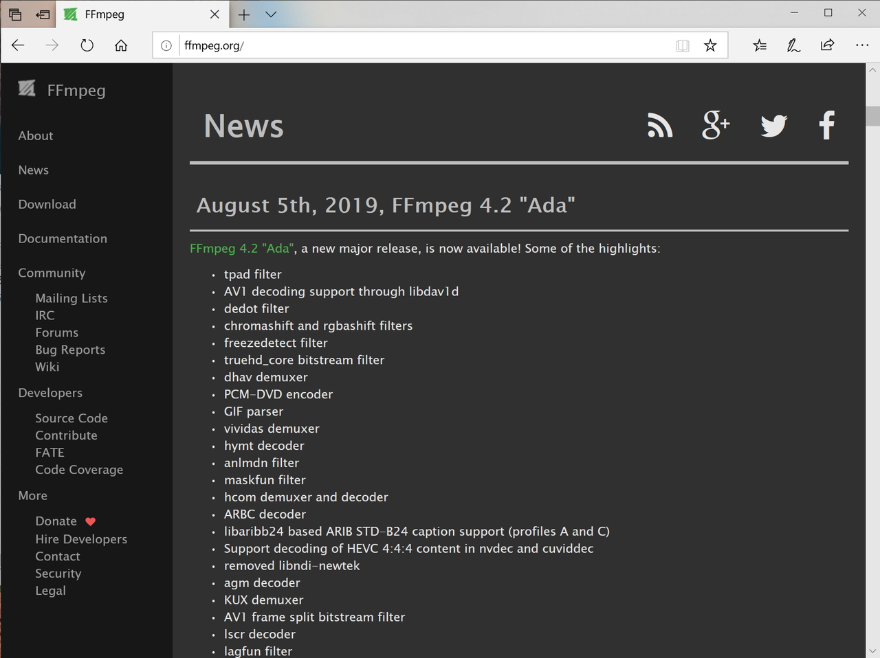 「FFmpeg 4.2」が公開