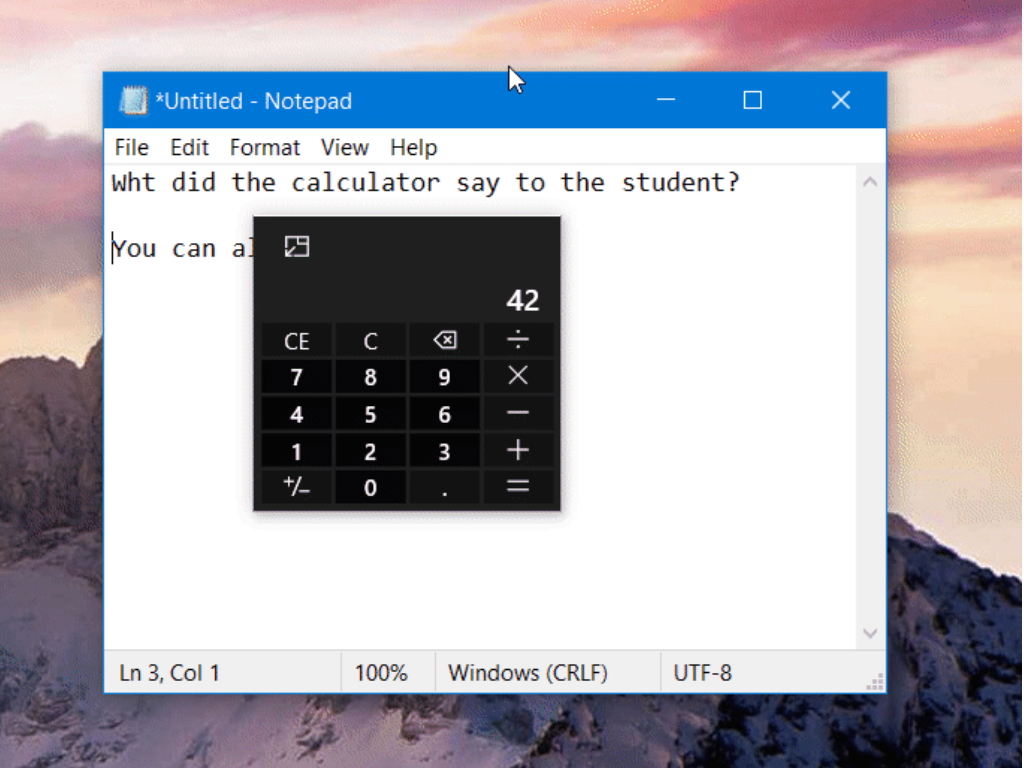 「Windows 電卓」アプリのコンパクトモード