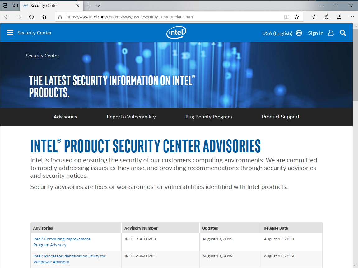 Intel製品に複数の脆弱性、セキュリティアドバイザリが公開