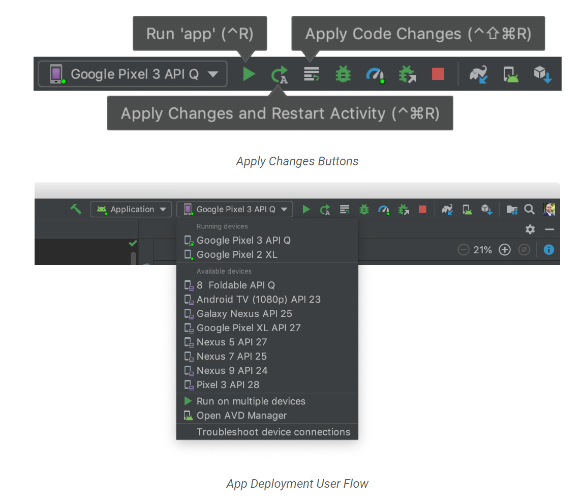 “Instant Run”に代わり“Apply Changes”を導入。ツールバーやボタンを工夫して使い勝手を改善