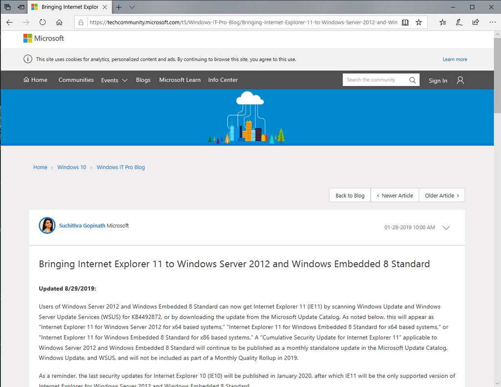 “Microsoft Tech Community”でのアナウンス