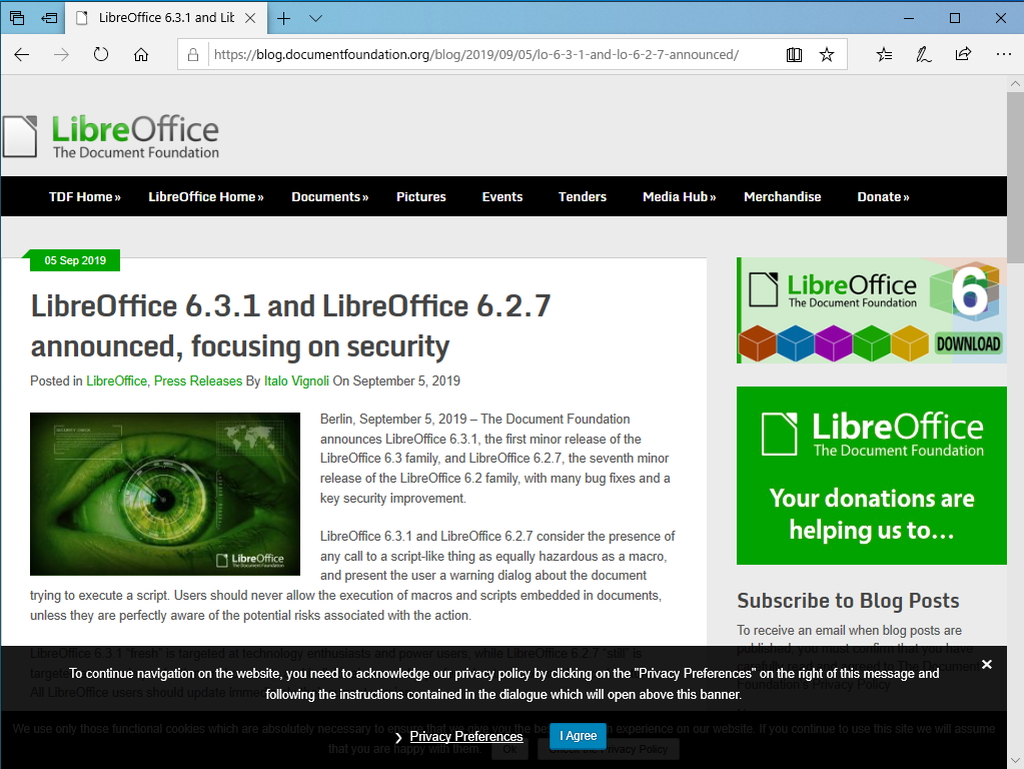 TDF、「LibreOffice 6.3.1」「LibreOffice 6.2.7」を公開