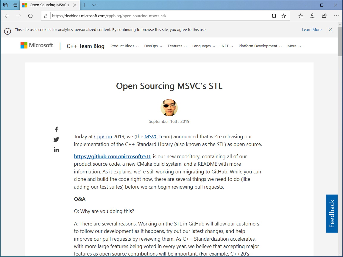 Microsoft、「MSVC」のC++標準ライブラリ（STL）実装をオープンソースとしてリリース