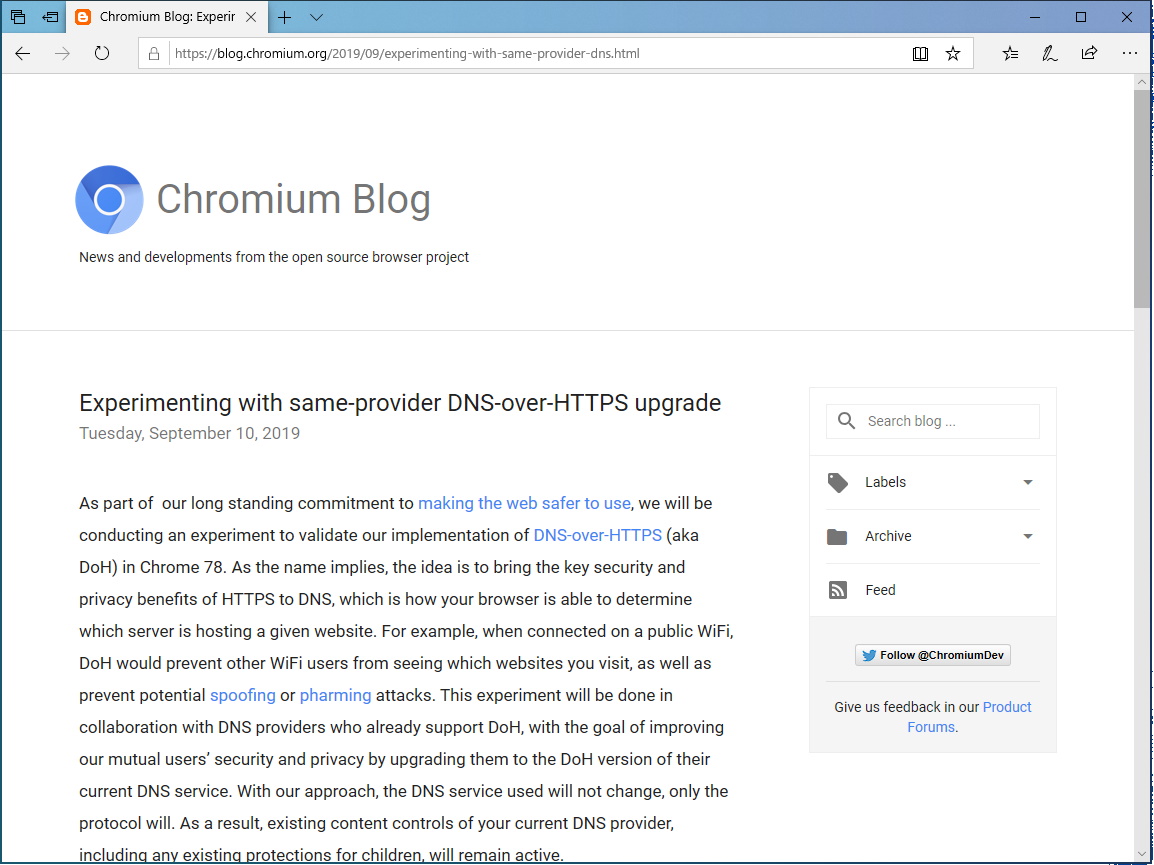 公式ブログ“Chromium Blog”