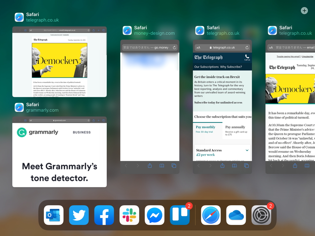 “Slide Over”や“Split View”で開いたウィンドウを一覧