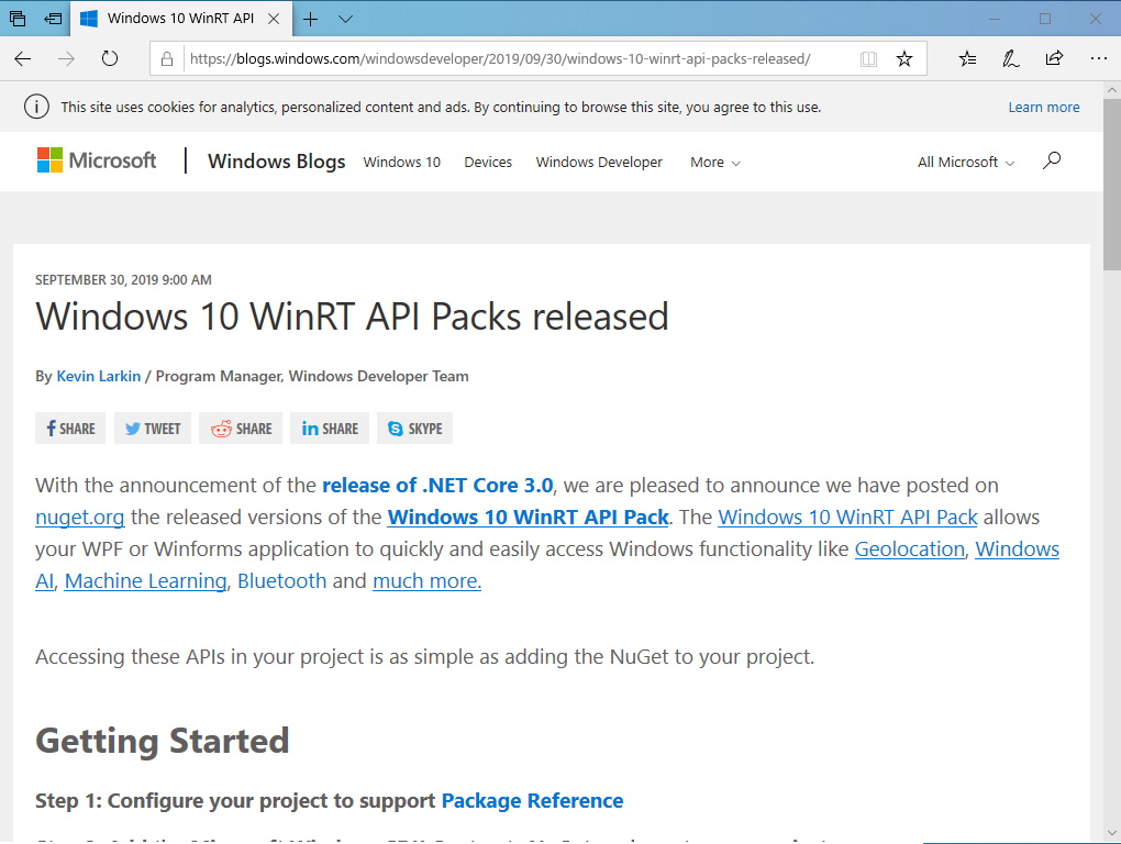 Microsoft、「Windows 10 WinRT API Pack」をリリース