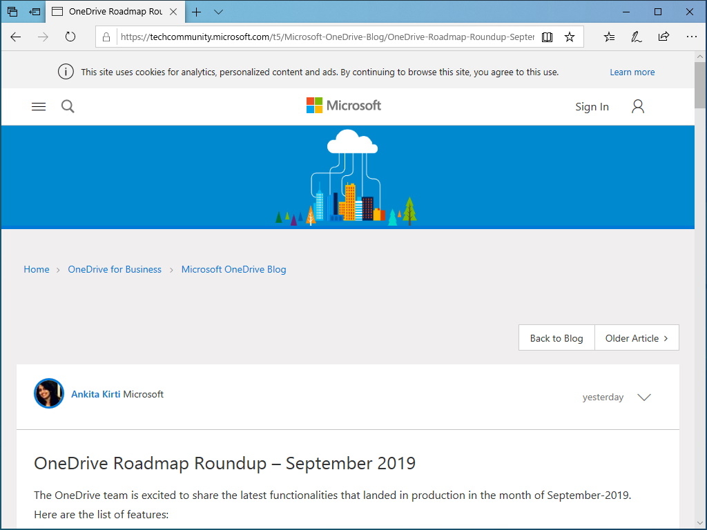 “Microsoft Tech Community”でのアナウンス