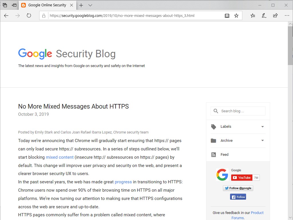 公式ブログ“Google Online Security Blog”