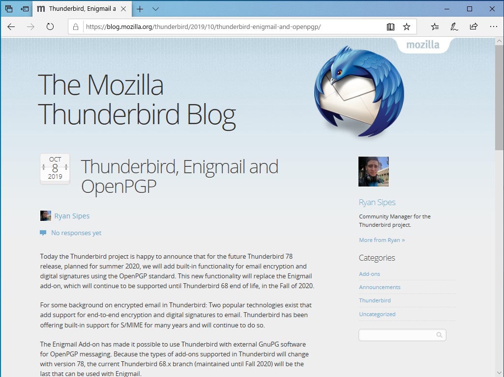 公式ブログ“The Mozilla Thunderbird Blog”