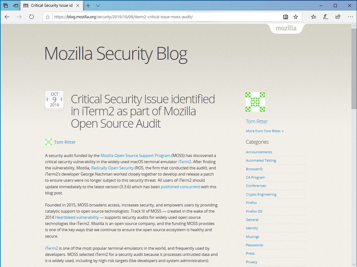 公式ブログ“Mozilla Security Blog”