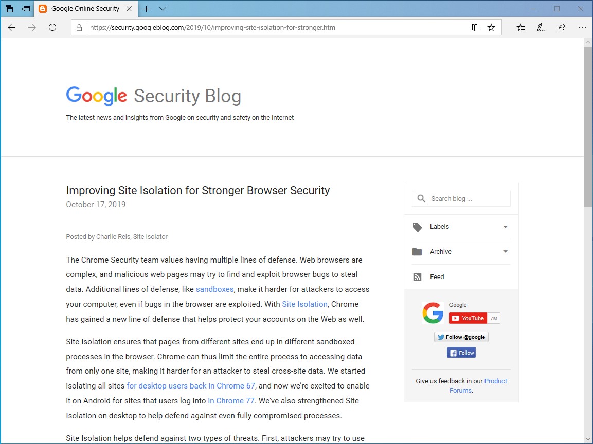 公式ブログ“Google Online Security Blog”