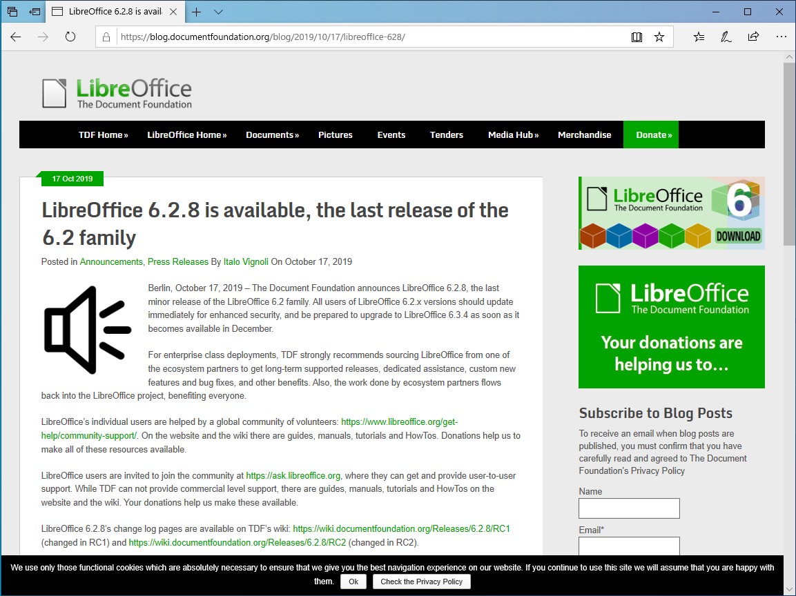 The Document Foundation、「LibreOffice 6.2.8」を公開