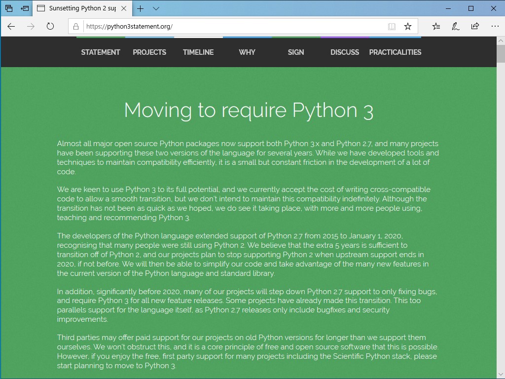 「Python 3」へのリリースを促す公式告知