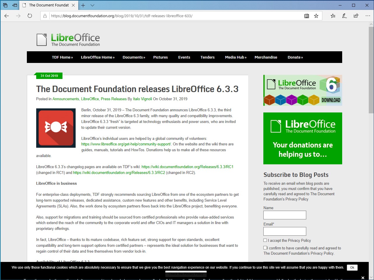 The Document Foundation、「LibreOffice 6.3.3」を公開