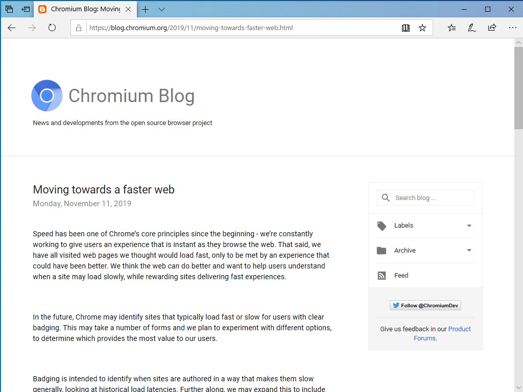 公式ブログ“Chromium Blog”