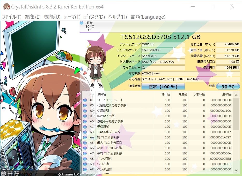 「CrystalDiskInfo」v8.3.2