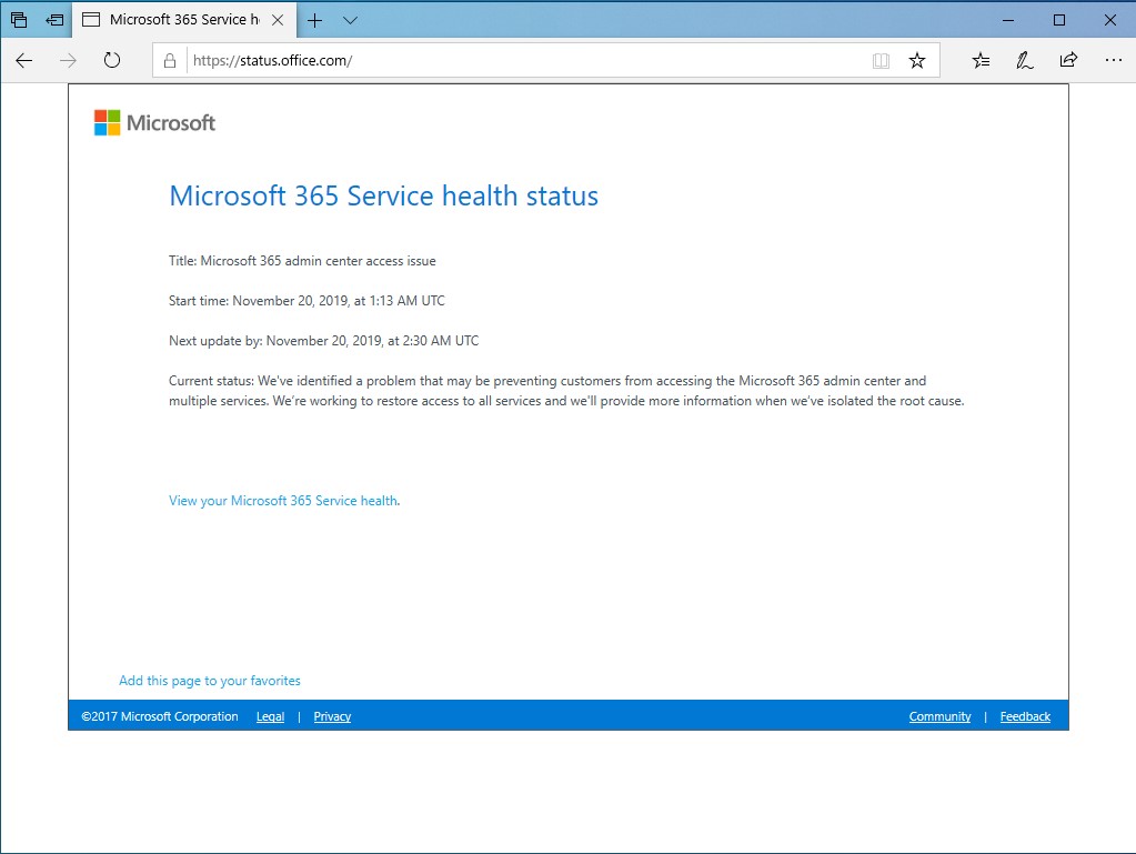 “status.office.com”