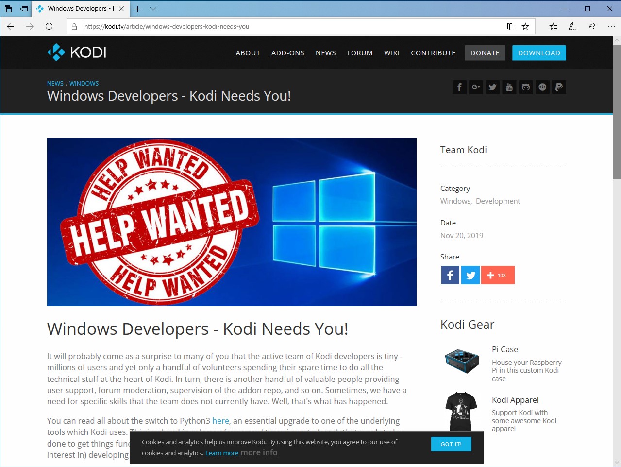 「Kodi」の開発でアクティブなWindows開発者が不足