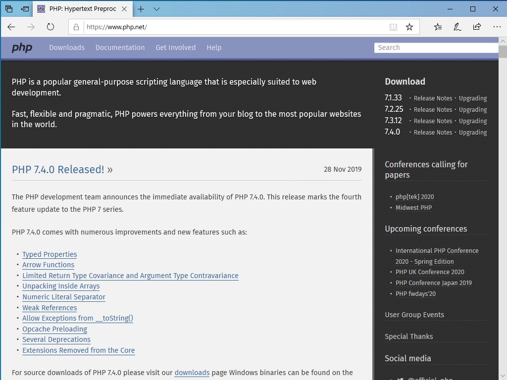 「PHP 7.4」がリリース