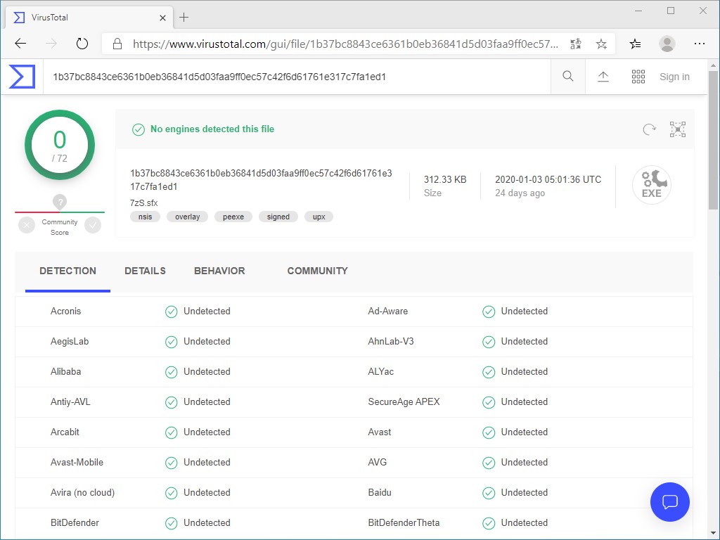 “VirusTotal”で安全かどうかチェックすることも