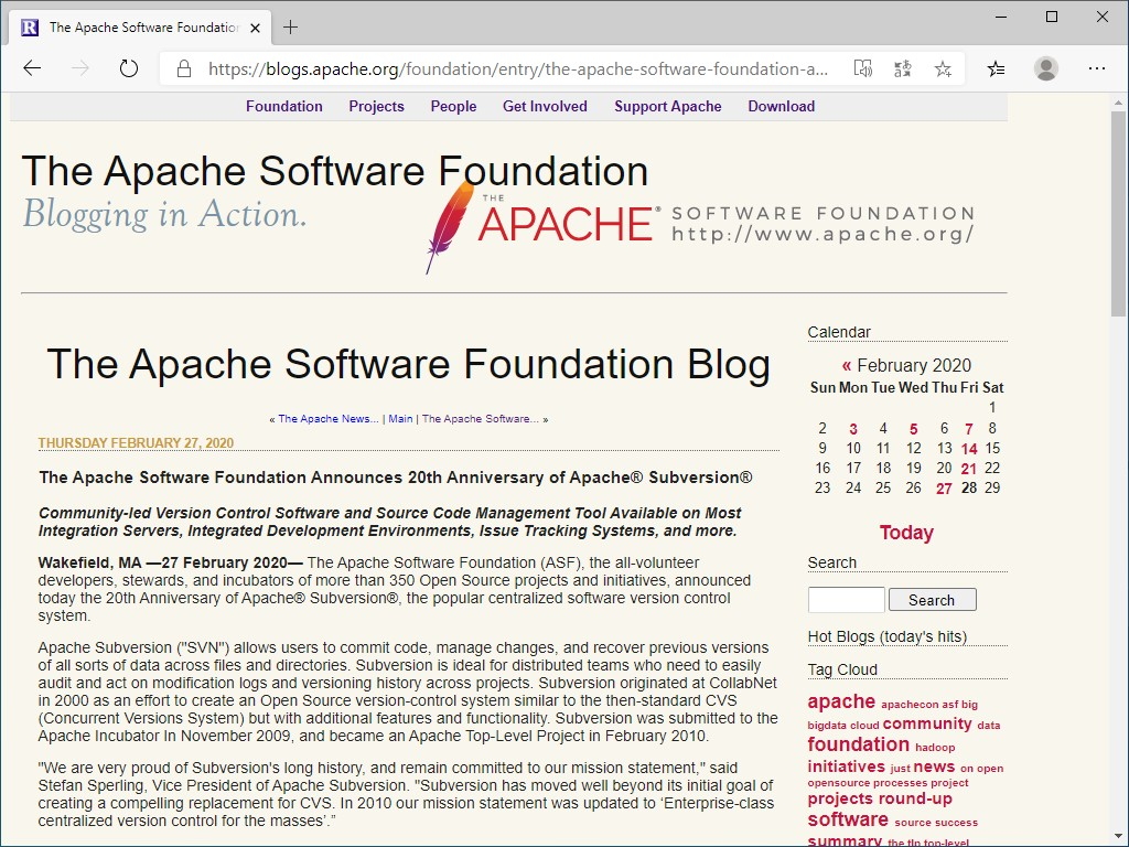 「Apache Subversion」プロジェクトが20周年を迎える