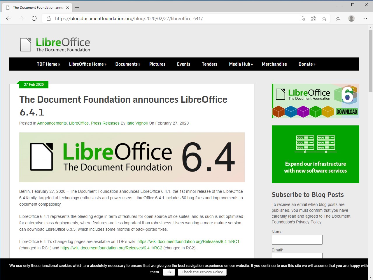 The Document Foundation、「LibreOffice 6.4.1」を公開