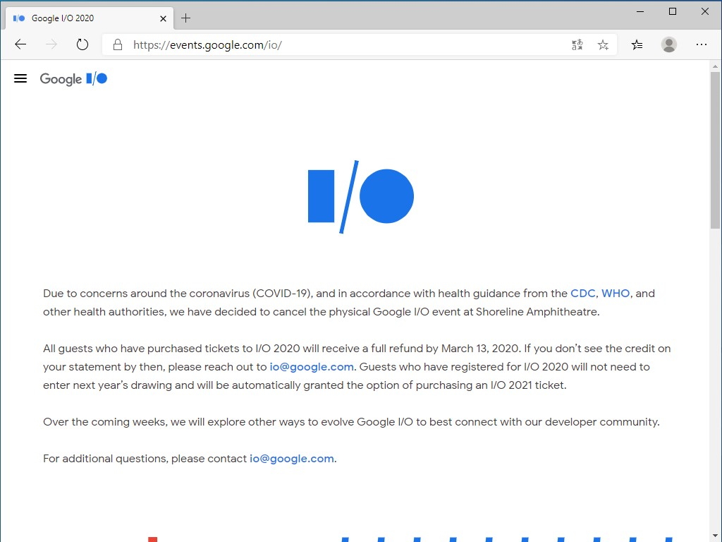 Google、開発者カンファレンス“Google I/O 2020”を中止