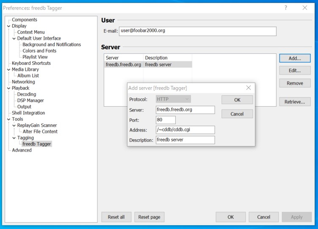 「foobar2000」のCDDBサーバー設定