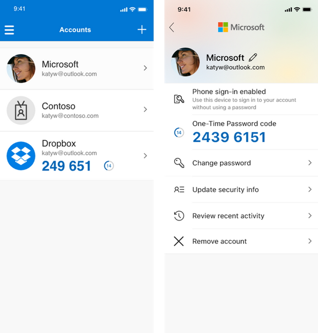 「Microsoft Authenticator」アプリにアカウントの詳細画面が追加