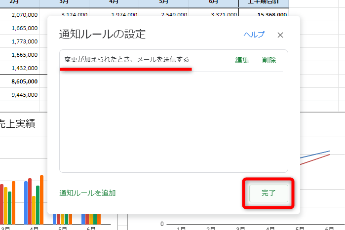 設定できた。［完了］ボタンをクリックする。設定を変更したい場合は、この画面から操作する