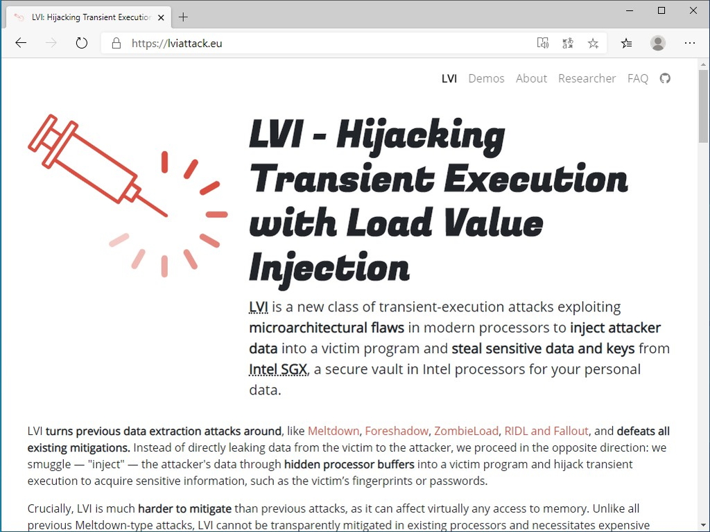 ソフトウェアパッチによる対策が困難な情報漏洩の脆弱性“LVI”が研究者によって報告される