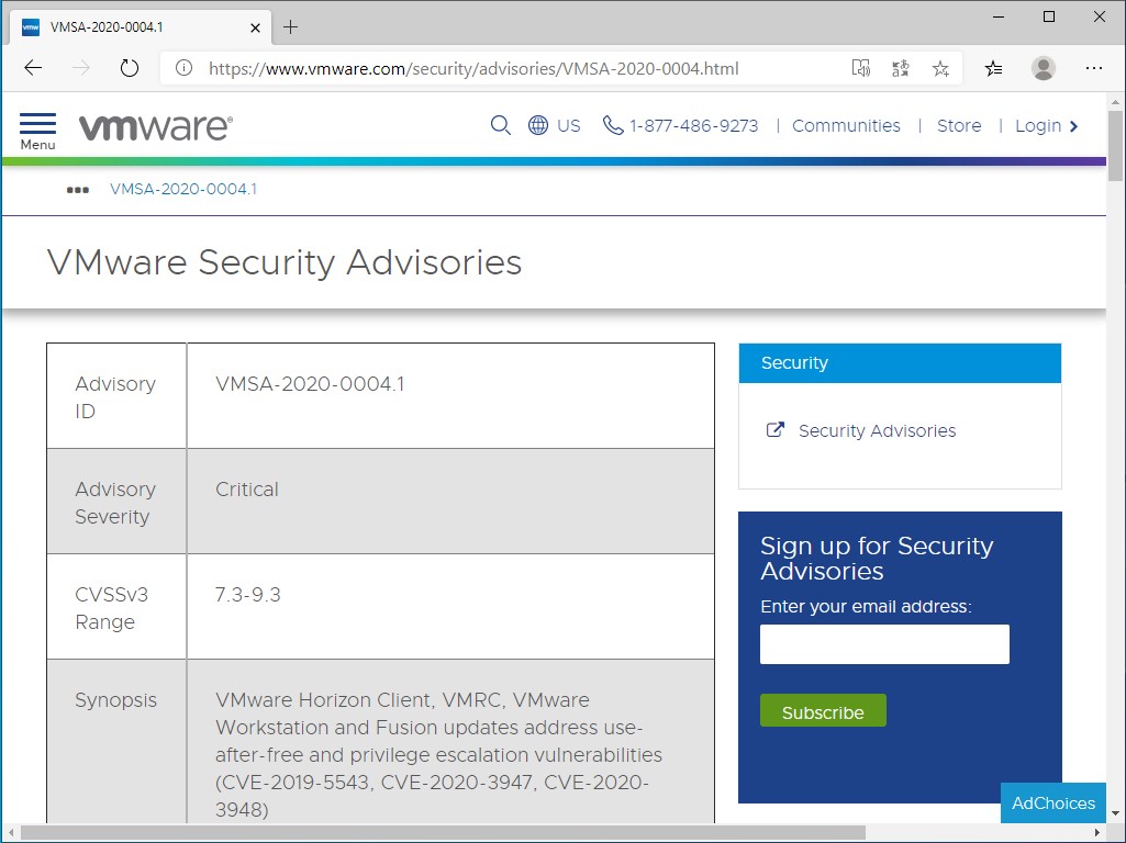 セキュリティアドバイザリ“VMSA-2020-0004”