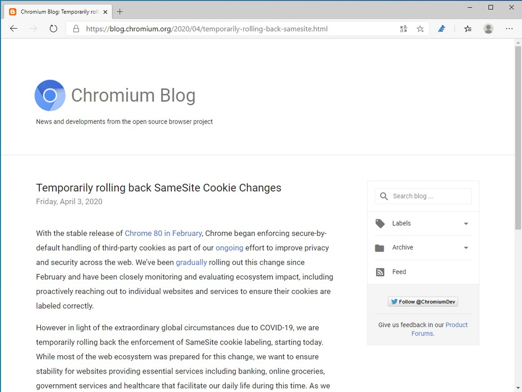 公式ブログ“Chromium Blog”