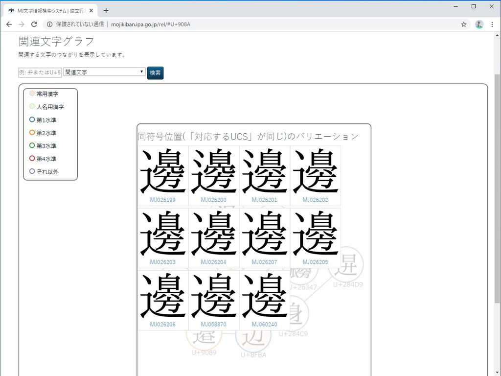 “邊”（U+908A）には11個も字体があって大変
