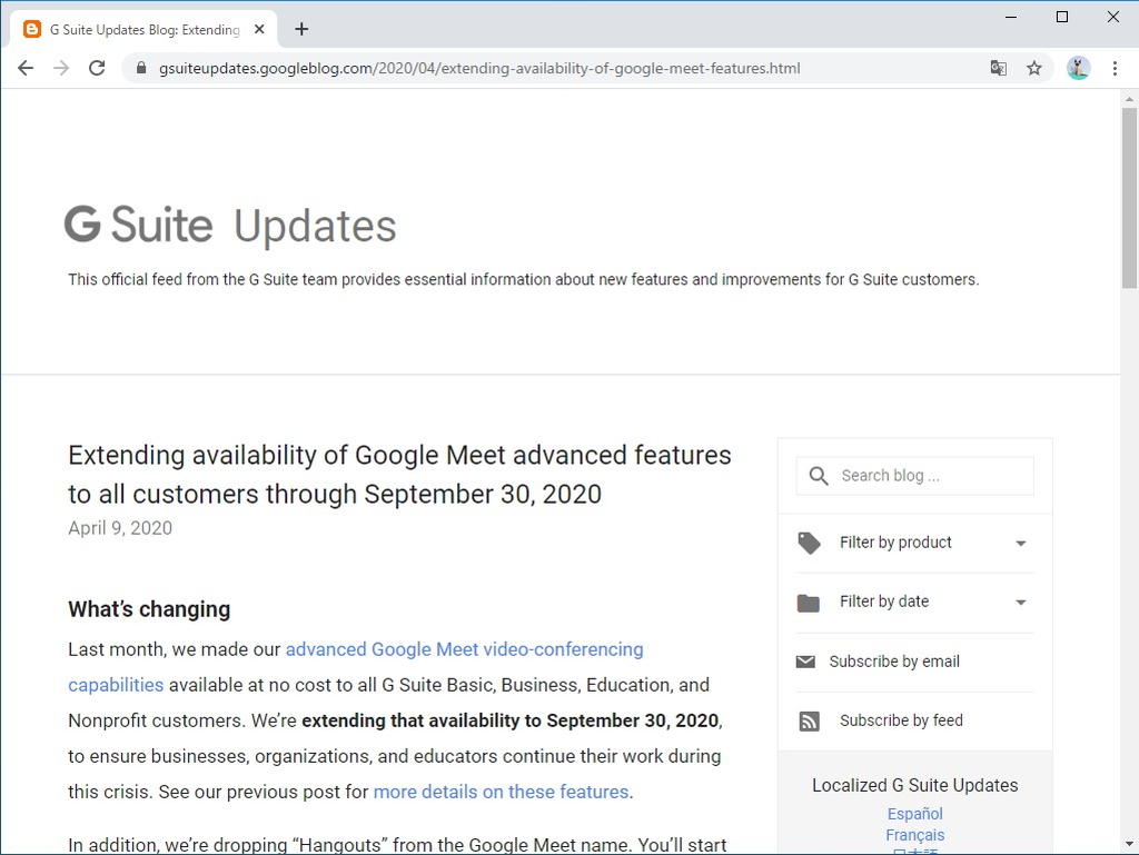 オンラインビデオ会議“Google Hangouts Meet”