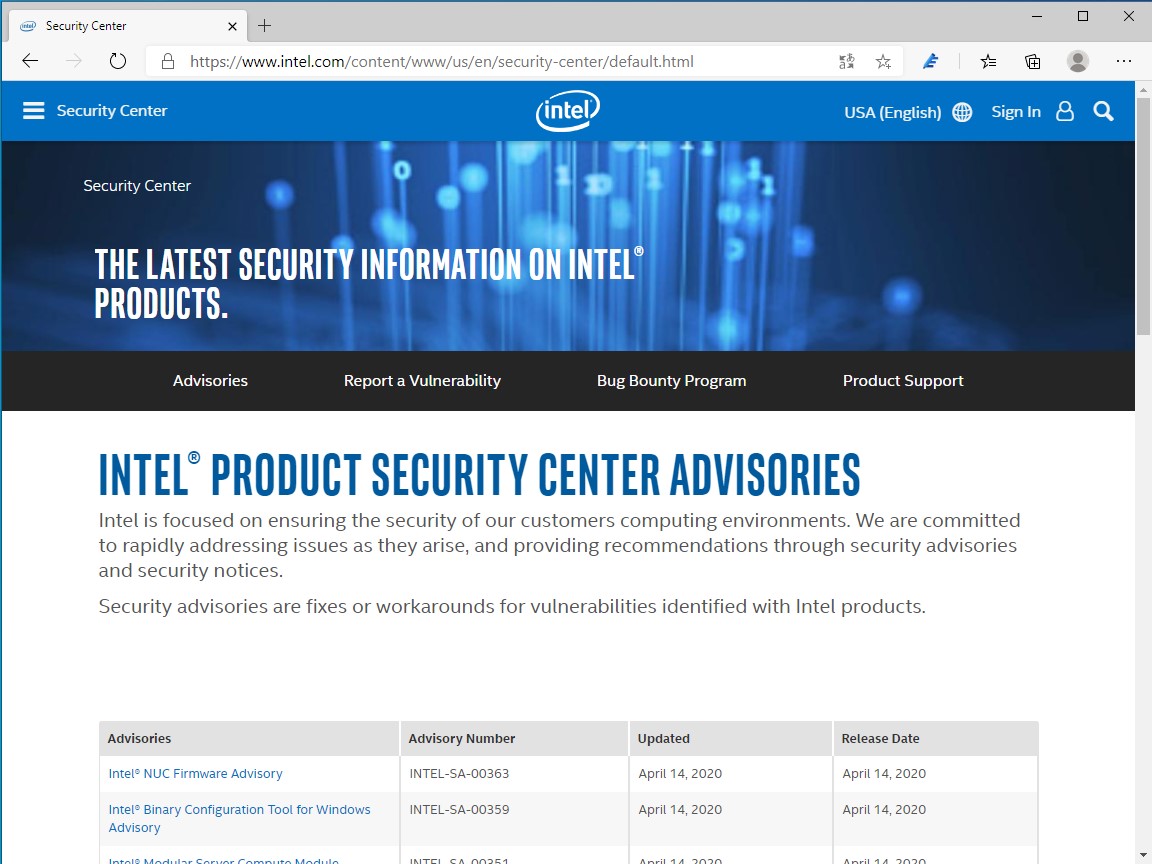 Intel製品に複数の脆弱性、セキュリティアドバイザリが公開